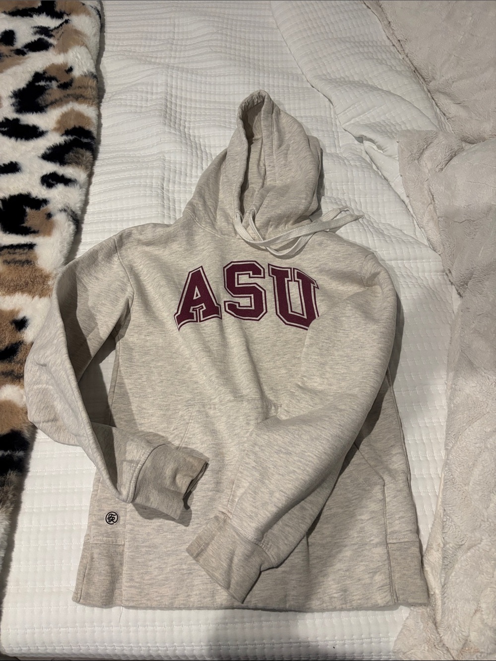 ASU Gray-Beige Hooded Sweatshirt with Maroon Lettering